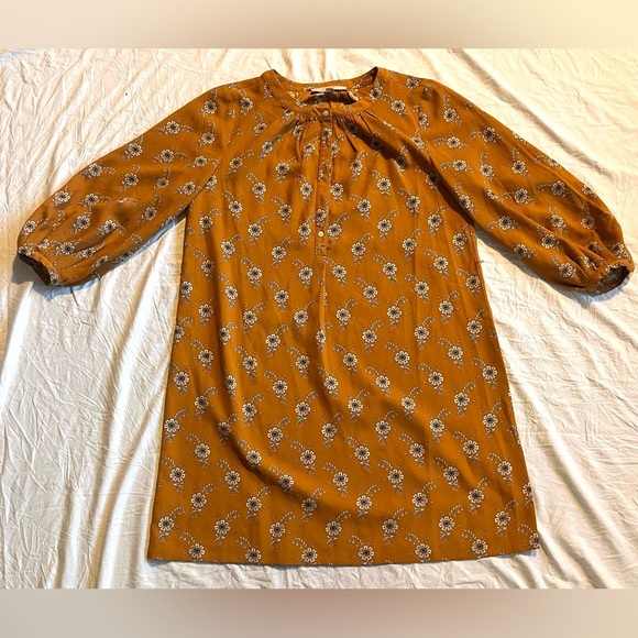 LOFT Dresses & Skirts - LOFT Floral Burnt Orange Shirt Dress w 3/4 Button Sleeves Women’s Size Medium